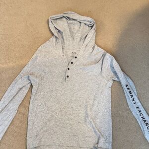 Armani Exchange Light Gray Hooded Henley
